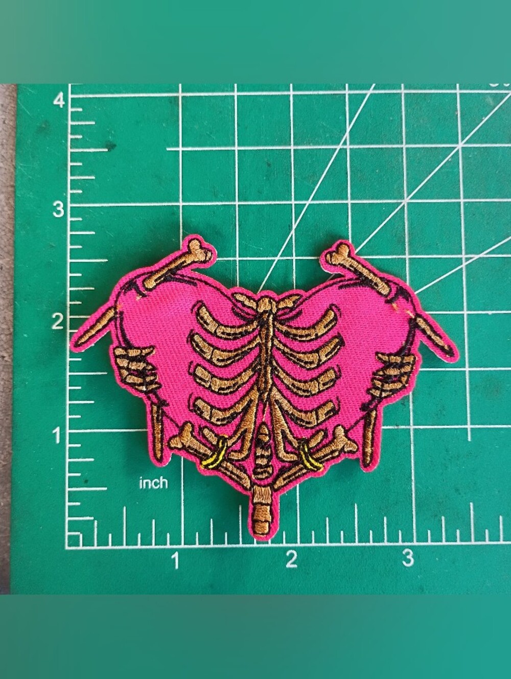 Hot Pink Skeleton Heart Bones Cute Punk Iron On Patch